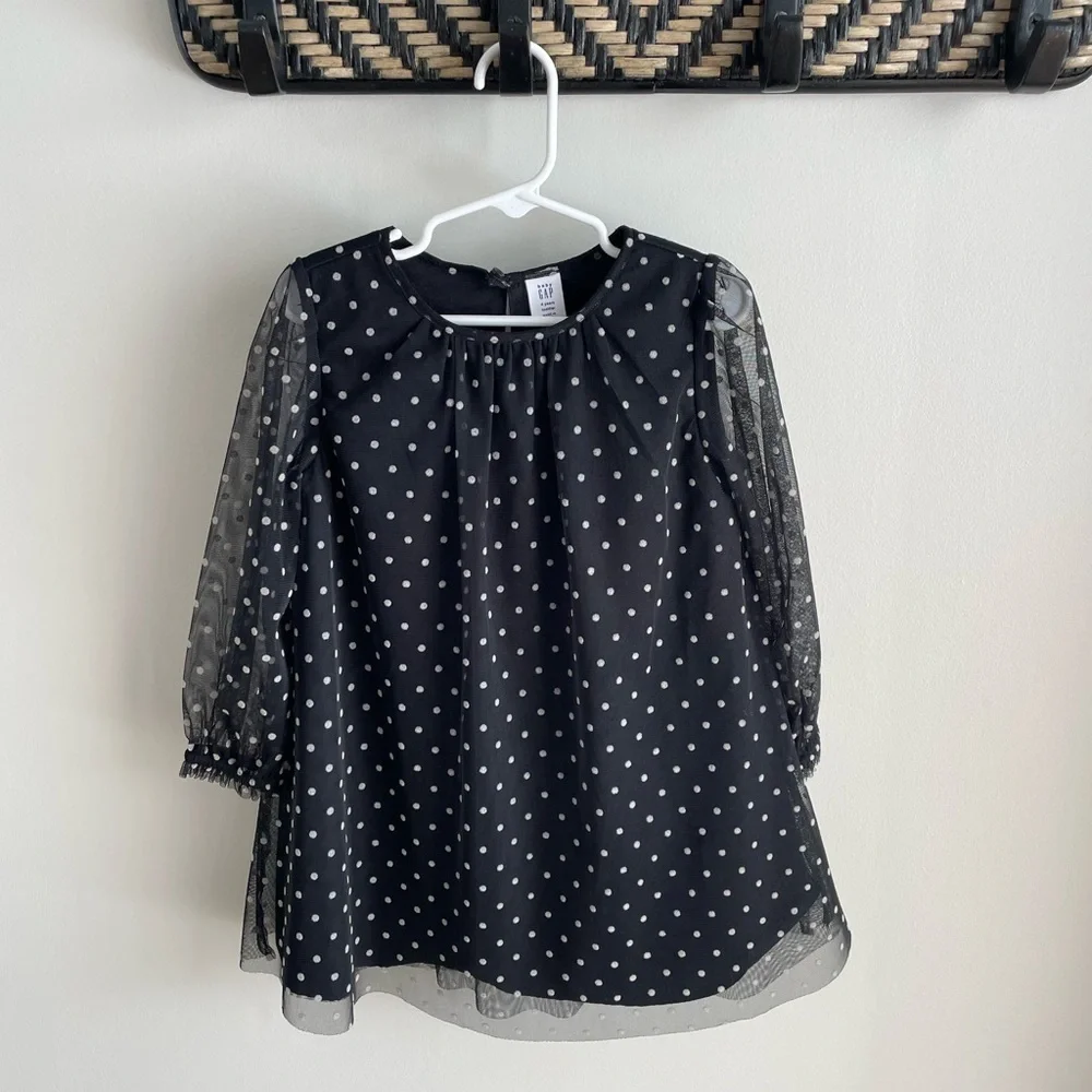 Baby Gap Toddler Girl Flocked Tulle Dress - Black Polka Dot - Size 4 Years - NWT